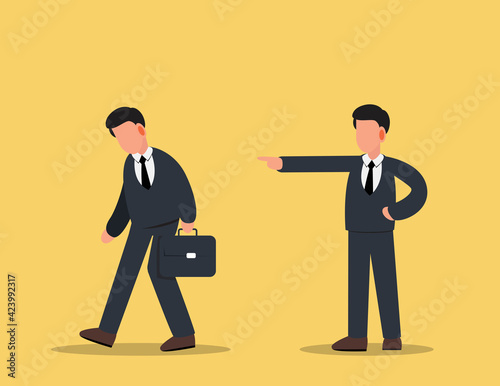 businessman dismissed from job. Employee job reduction, unemployment, crisis in job.