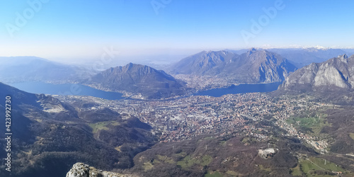 Aerial wide view of the Lake of Lecco