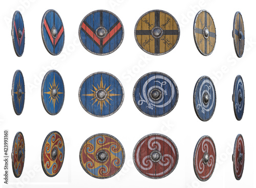 Tribal Shields Render On White Background
