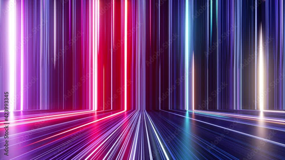 abstract colorful background with bright neon rays and glowing lines. Pink red blue looping background. Speed of light. Seamless loop animation