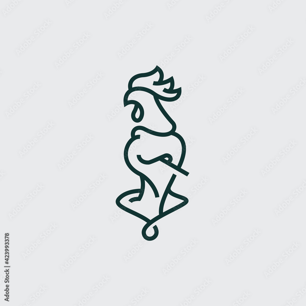 Sailor and rooster line art logo, dual meaning illustration Sailor and rooster line art logo, dual meaning illustration