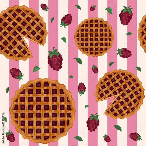 Seamless pattern with pie. Design for bakery, pastry, confectionery menu. Cartoon style.