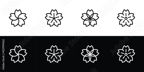 Cherry blossom icon set. Flat design icon collection isolated on black and white background.