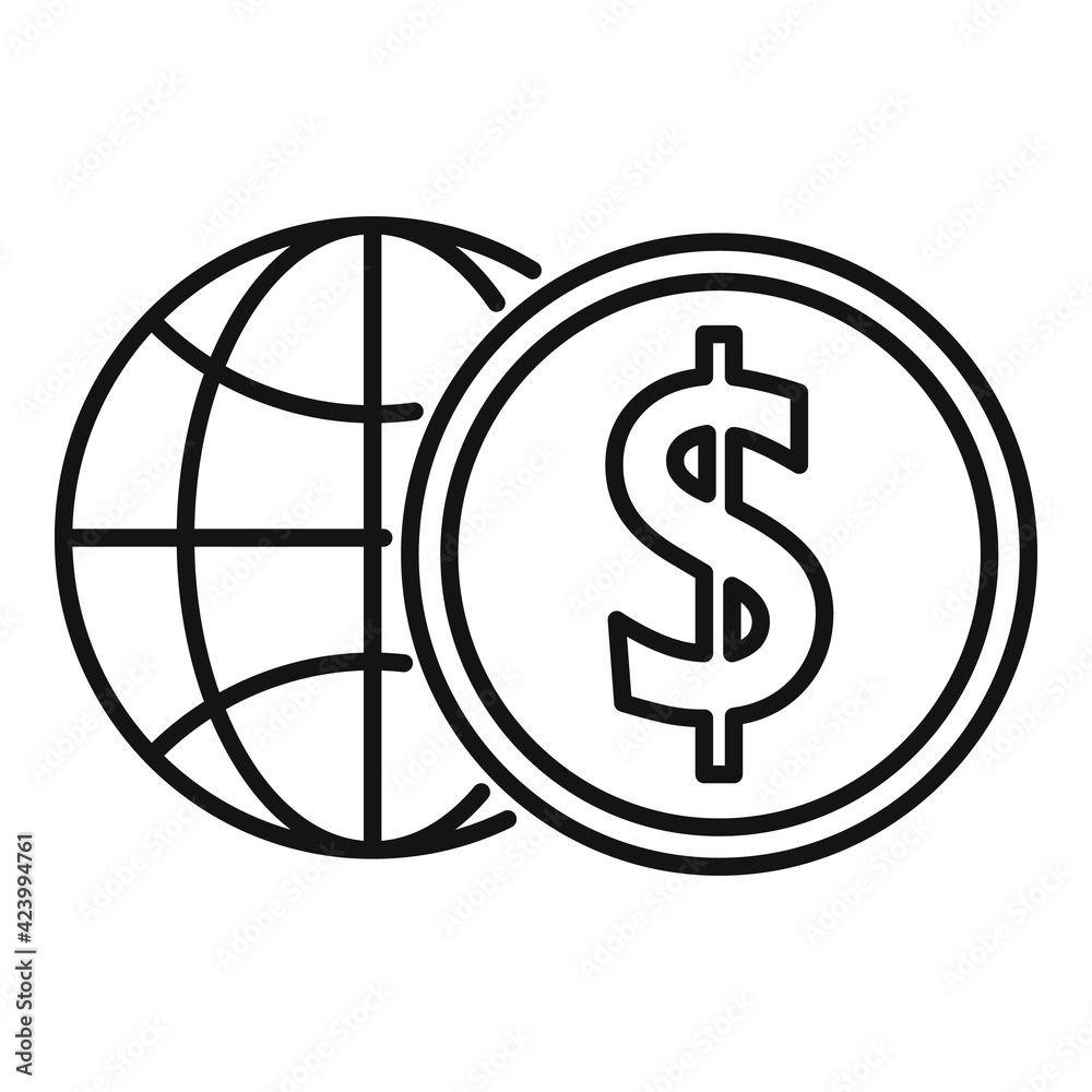 Global money broker icon, outline style Global money broker icon, outline style