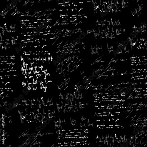 Seamless vector pattern. White text on a black background.