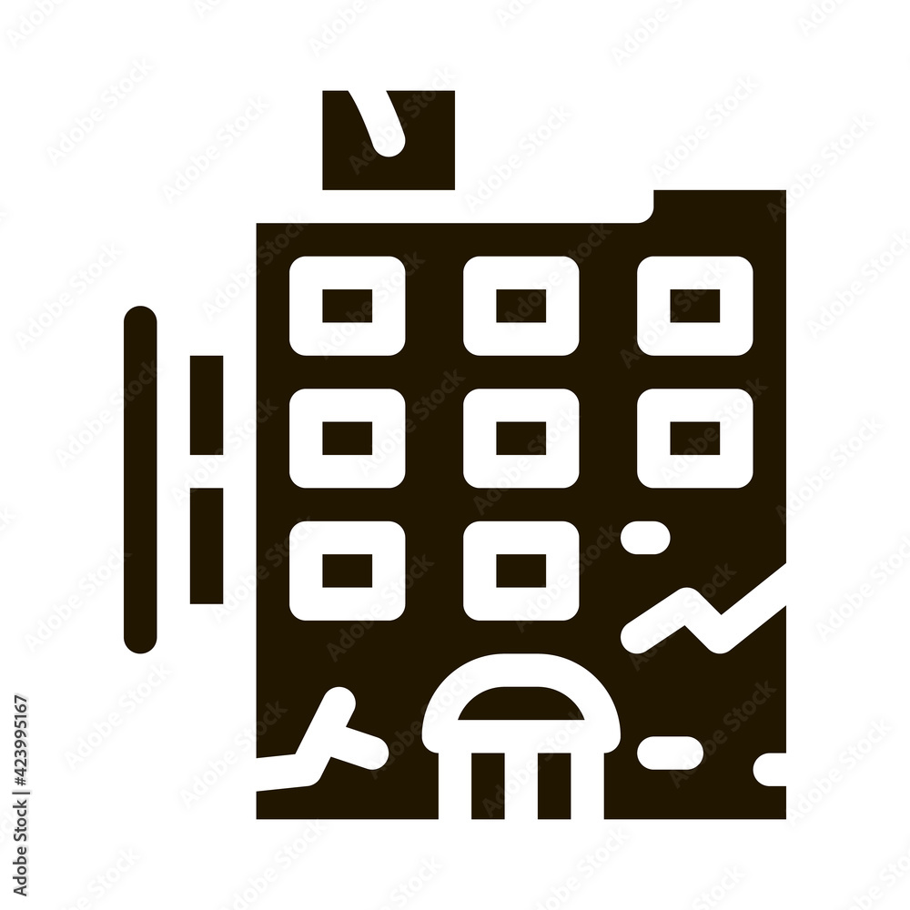 crack on residential building glyph icon vector. crack on residential building sign. isolated symbol illustration crack on residential building glyph icon vector. crack on residential building sign. isolated symbol illustration