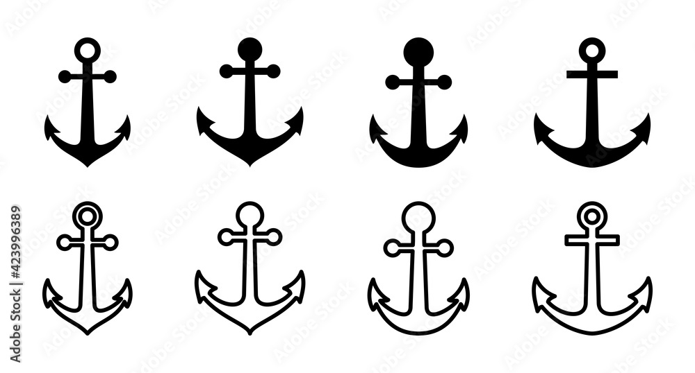 Anchor icon set. Anchor symbol logo. Anchor marine icon. Anchor icon set. Anchor symbol logo. Anchor marine icon.