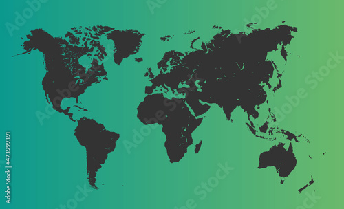 Detailed world map with borders of states. Isolated world map. Isolated on green background. illustration.