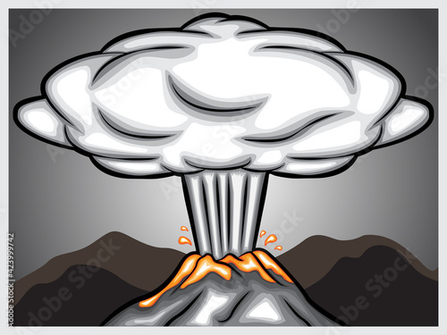 vector illustration of an erupting mountain releasing magma