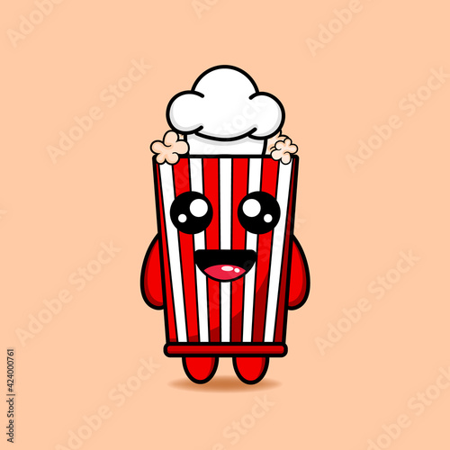 cute chef popcorn design mascot kawaii
