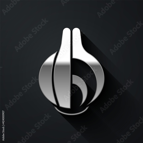 Silver Onion icon isolated on black background. Long shadow style. Vector