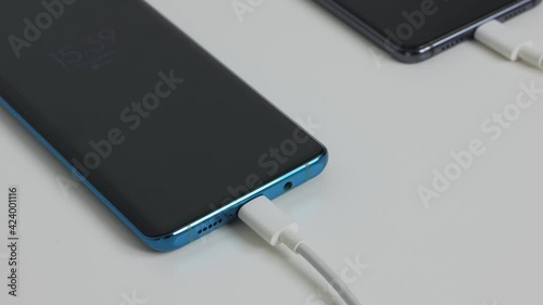 Close-up of the charging connection to your phone. Phone charging port. Charging your phone by wire.