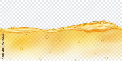 Translucent water in yellow colors with air bubbles with seamless horizontal repetition, isolated on transparent background. Transparency only in vector file