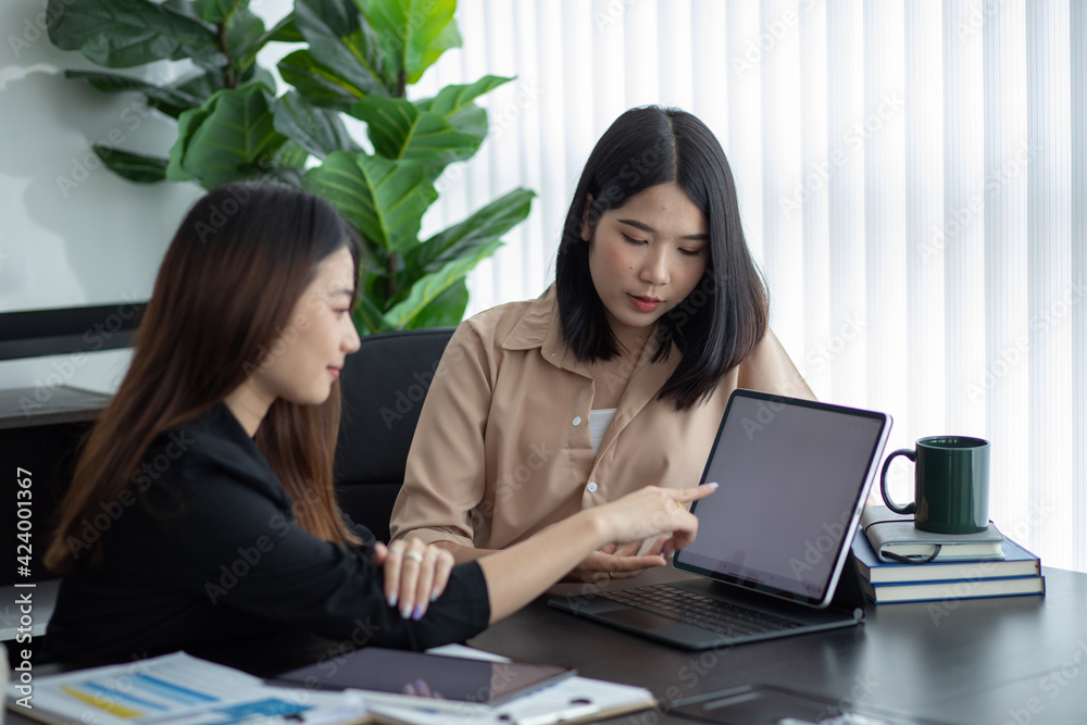 team of business asian young woman working together in the office, team of business asian young woman working together in the office,