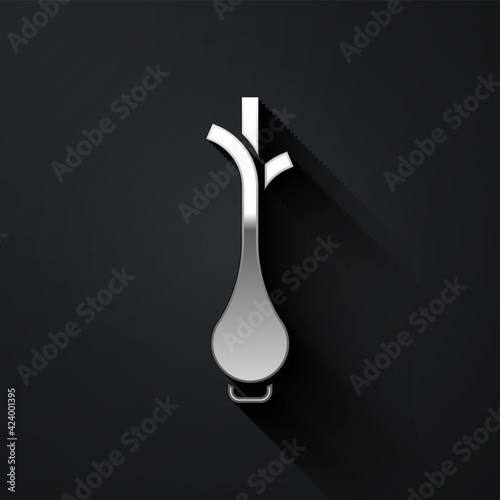 Silver Bunch of fresh green onions icon isolated on black background. Long shadow style. Vector