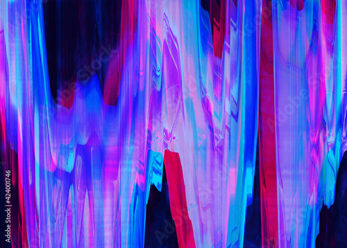 Abstract blue, mint and pink background with interlaced digital glitch and distortion effect. Futuristic cyberpunk design. Retro futurism, webpunk, rave 80s 90s cyberpunk aesthetic techno neon colors