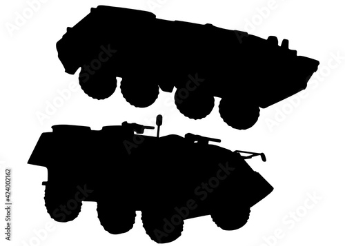 Military armored personnel carriers in the set. Military equipment. Vector image.