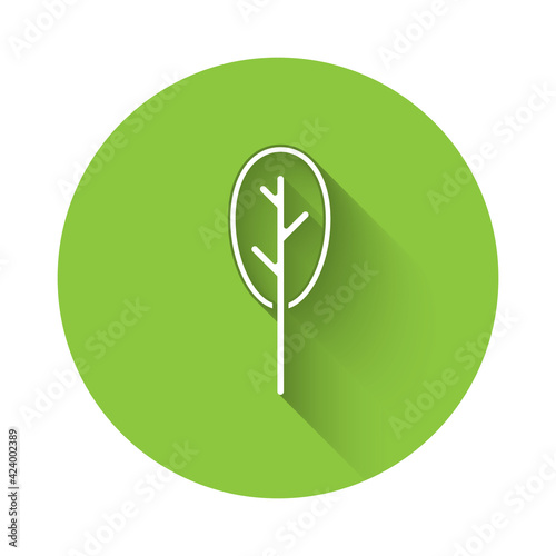 White Spinach icon isolated with long shadow. Green circle button. Vector