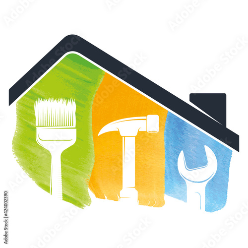 House with tools for repair and service handyman symbol