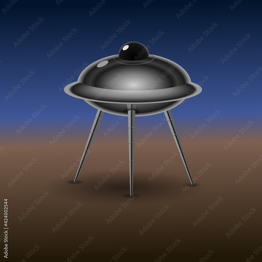 A retro metallic flying saucer or UFO, Vector illustration A retro metallic flying saucer or UFO, Vector illustration