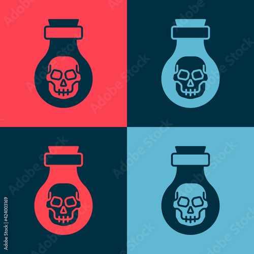 Pop art Poison in bottle icon isolated on color background. Bottle of poison or poisonous chemical toxin. Vector
