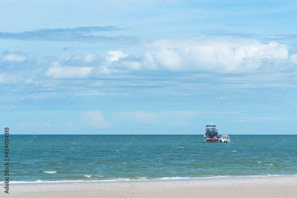 Two white cruise ships moored in the water at Hua Hin Beach, Thailand -ตุลาคม,2021;