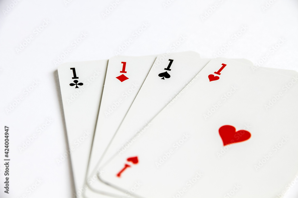 Four aces playing card game on white background Four aces playing card game on white background