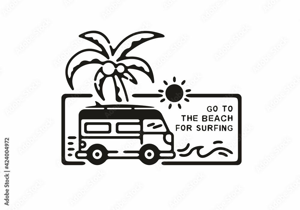 Van and beach line art illustration