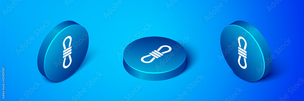 Isometric Climber rope icon isolated on blue background. Extreme sport. Sport equipment. Blue circle button. Vector