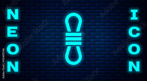 Glowing neon Climber rope icon isolated on brick wall background. Extreme sport. Sport equipment. Vector