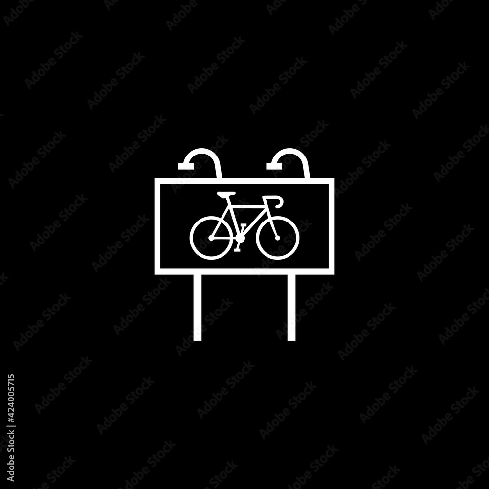 Bike rent billboard ad icon isolated on dark background Bike rent billboard ad icon isolated on dark background