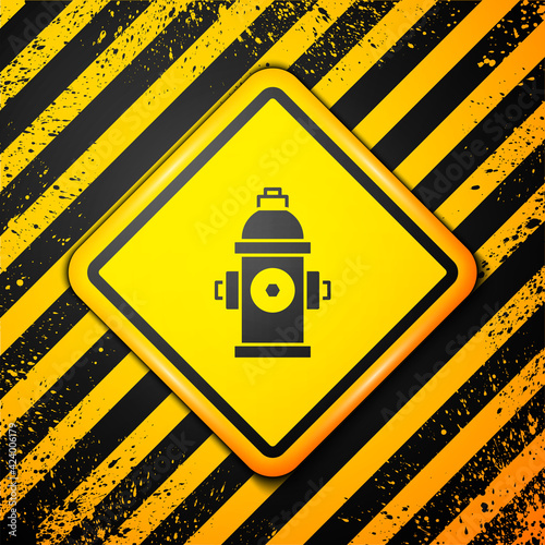 Black Fire hydrant icon isolated on yellow background. Warning sign. Vector