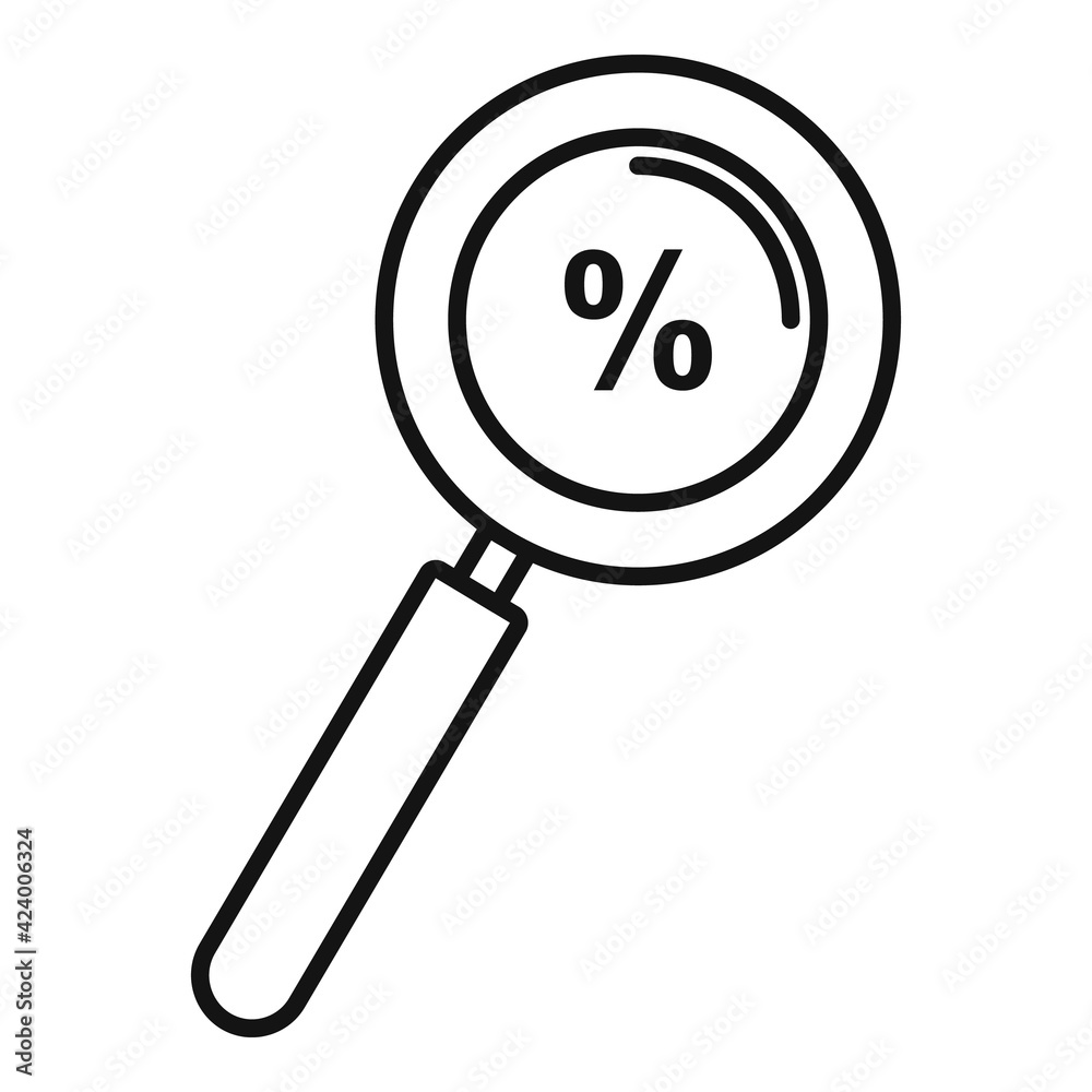 Percent money magnifier icon, outline style