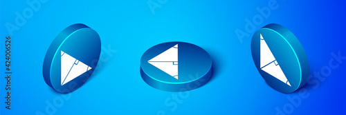 Isometric Angle bisector of a triangle icon isolated on blue background. Blue circle button. Vector