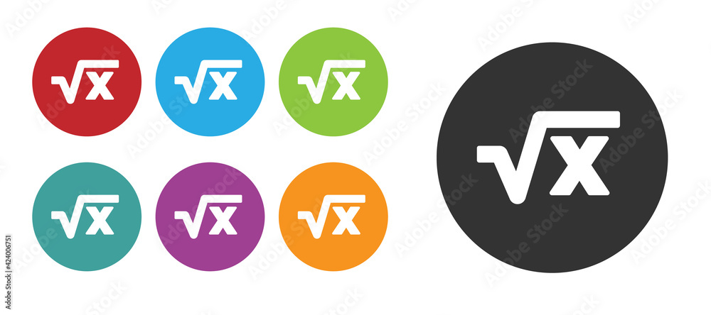 Black Square root of x glyph icon isolated on white background. Mathematical expression. Set icons colorful. Vector Black Square root of x glyph icon isolated on white background. Mathematical expression. Set icons colorful. Vector