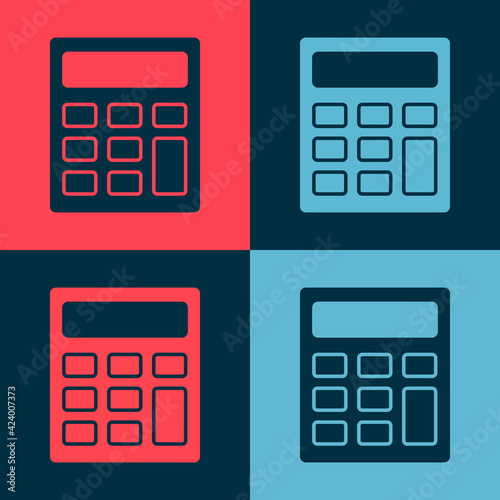 Pop art Calculator icon isolated on color background. Accounting symbol. Business calculations mathematics education and finance. Vector