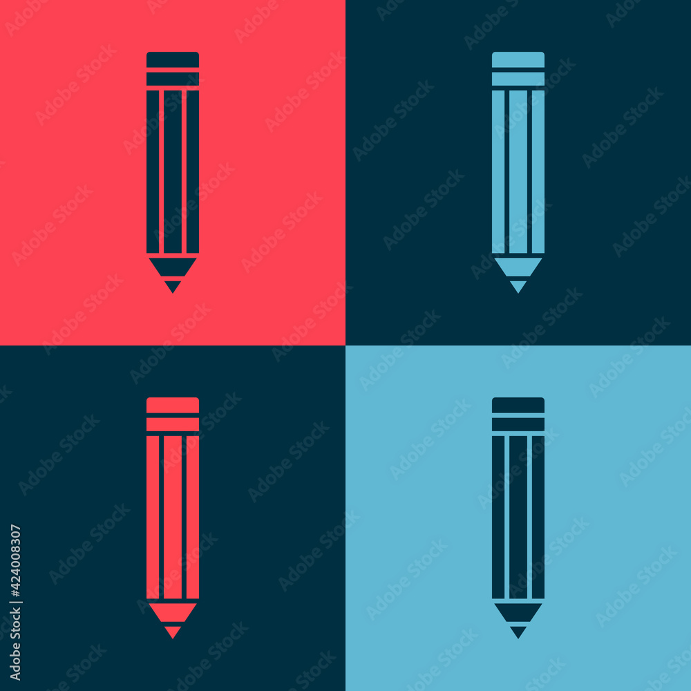 Pop art Pencil icon isolated on color background. Drawing and educational tools. School office symbol. Vector Pop art Pencil icon isolated on color background. Drawing and educational tools. School office symbol. Vector