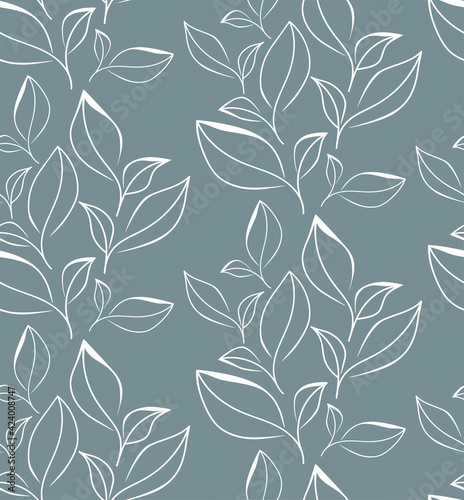 Seamless pattern with hand drawn leaves. Nature background, vector illustration