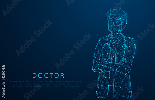low poly wireframe of Doctor Wearing Medical Mask. Hospital medical staff. Vector polygonal points, lines, and shapes