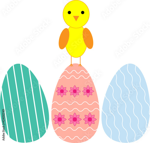 Chick with ester eggs illustration