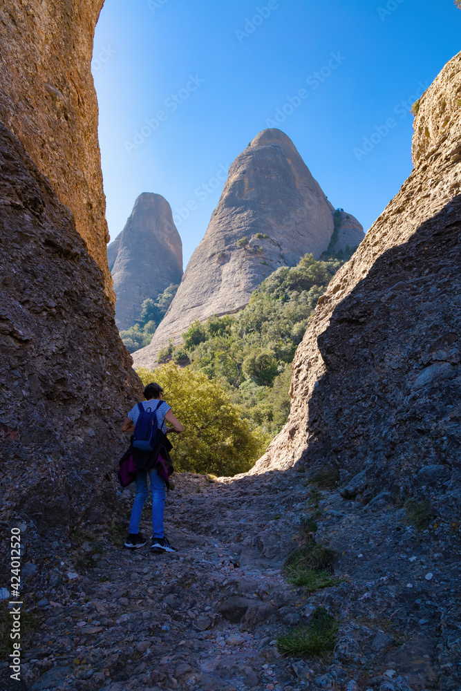 View of the peaks of the miranda of Santa Magdalena from the French Pass. Montserrat massif natural park, Catalonia, Spain View of the peaks of the miranda of Santa Magdalena from the French Pass. Montserrat massif natural park, Catalonia, Spain
