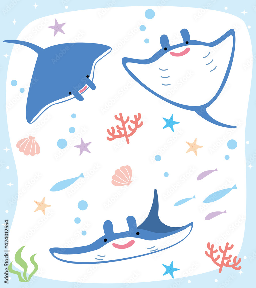 沖縄 マンタ 3ポーズイラストセット Stock Vector Adobe Stock