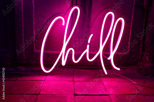 Pink neon sign chill. Trendy style. Neon sign. Custom neon. Home decor.