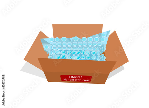 Air Bubble wrap with Fragile Symbol For Cargo Vector.Bubblewrap Icon, packaging with air bubbles illustration,Shockproof plastic used to pack for delivery.