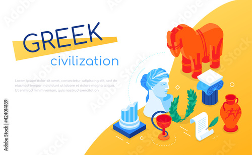 Greek civilization - modern colorful isometric web banner