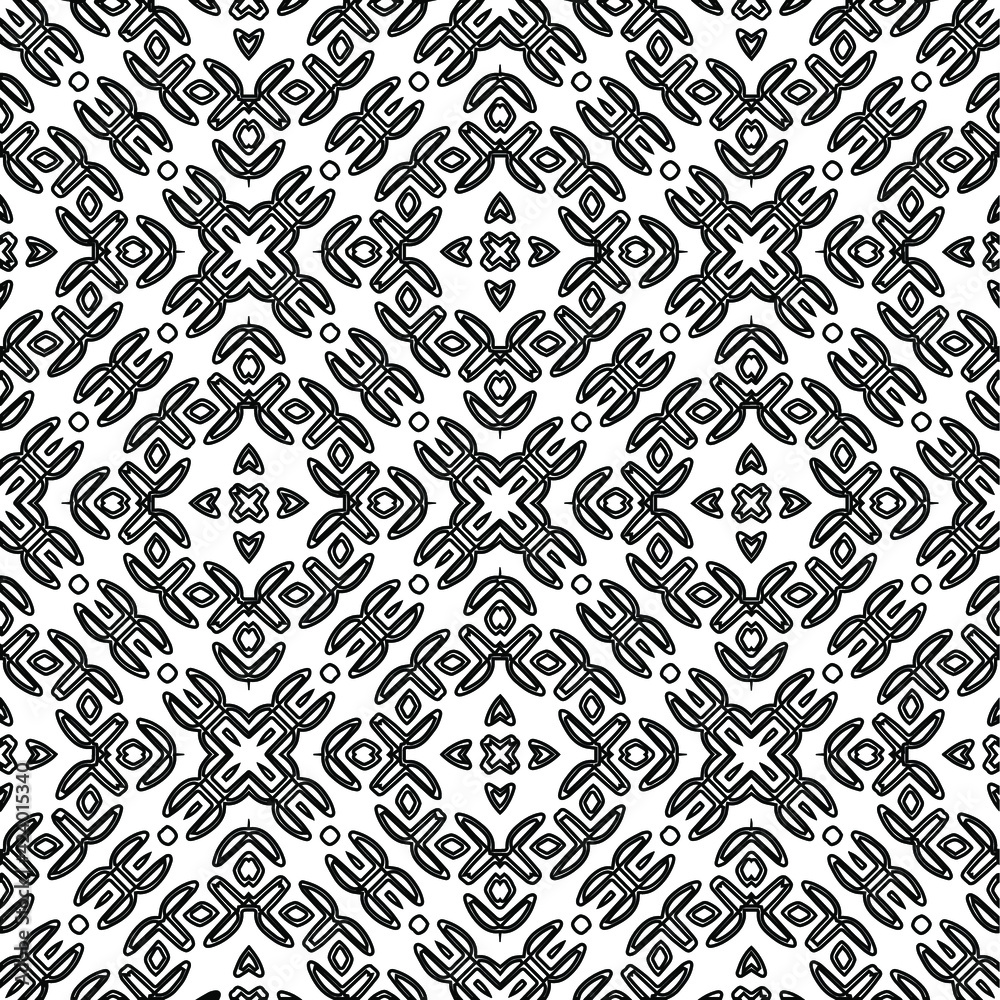 Geometric vector pattern with triangular elements. Seamless abstract ornament for wallpapers and backgrounds. Black and white colors. Geometric vector pattern with triangular elements. Seamless abstract ornament for wallpapers and backgrounds. Black and white colors.