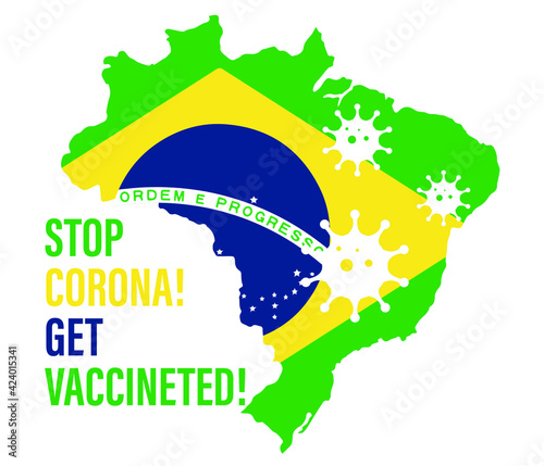 vaccination time, healthcare concept background, banner. Coronavirus Concept With   Brazil Flag.