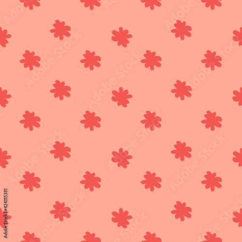 Vintage seamless pattern with ditsy simple flower silhouettes ornament. Pink palette artwork.