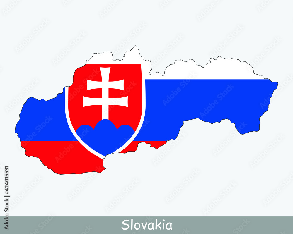 Slovakia Flag Map. Map of Slovak Republic with the Slovak national flag isolated on a white background. Vector Illustration.