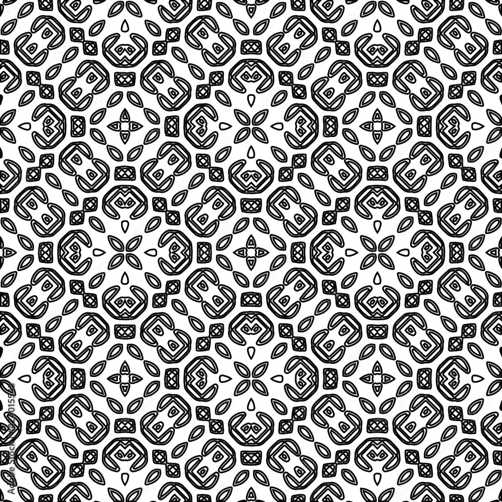 Geometric vector pattern with triangular elements. Seamless abstract ornament for wallpapers and backgrounds. Black and white colors. 